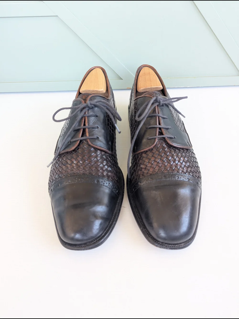 Men's Woven Leather Derby Shoes - Brown/Black